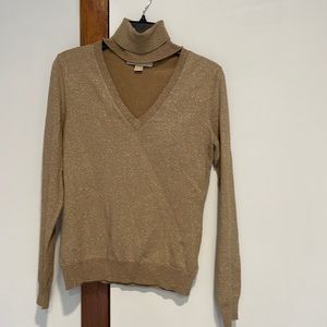 Michael Kors metallic gold knit cut out v neck and turtleneck